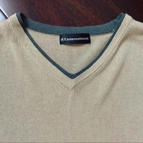 PT nternational Linen Sweater V Neck Pullover Lightweight Beige Size Large NWT - Picture 13 of 15